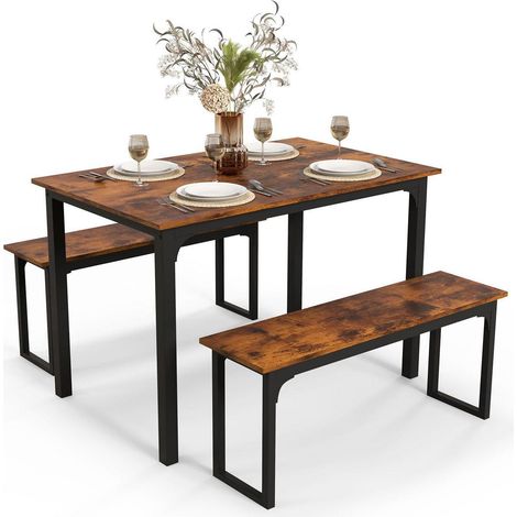Esstisch mit 2 Bänken, 3-teiliges Set, Industrial Design, für 4 Personen (1/5)