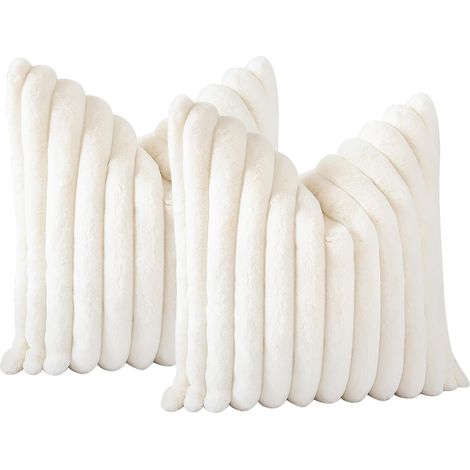 Set de 2 housses de coussin en velours 45×45 cm – Housses décoratives 100 % coton avec fermeture éclair, Blanc (1/5)