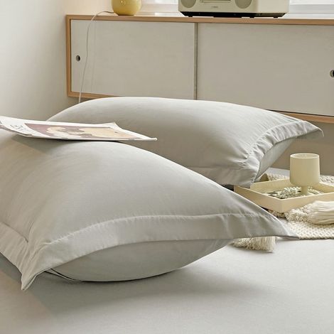 Taie d'oreiller en coton lavé, paire de taies d'oreiller 4874 cm, de haute qualité gris, coussin de matelas (1/5)