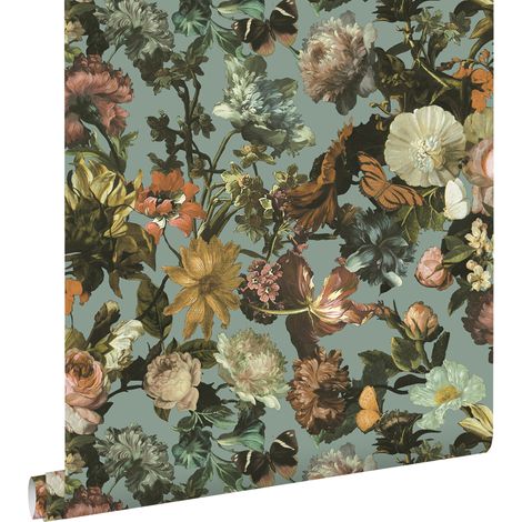 papier peint fleurs bleu gris - ESTAhome (1/5)