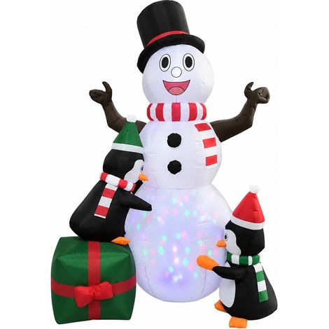 Bonhomme de neige gonflable pingouin de Noël, projecteur LED rotatif, décoration de jardin conforme à la réglementation britannique (1/2)