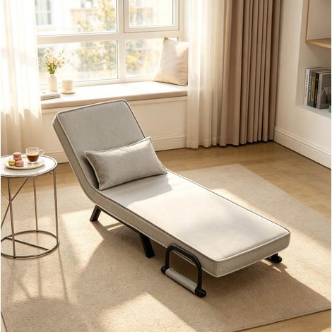 Fauteuil convertible 65x78x75 cm gris clair en lin et métal avec dossier réglable 3 en 1 (1/5)