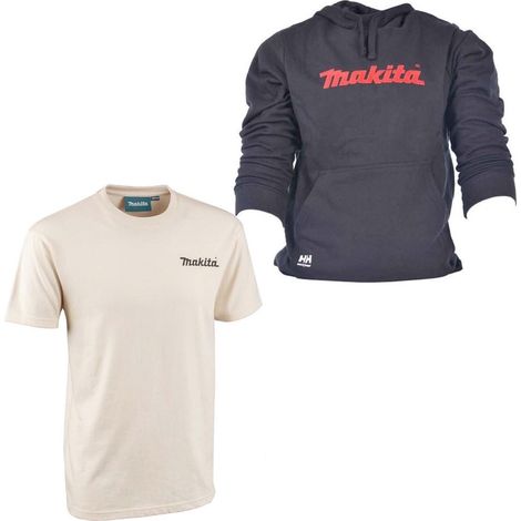 Makita 1915 White Origin T-Shirt L 100% BCI Cotton MK101M + Black Makita Hoodie