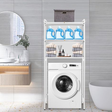 70 x 25 x 167 cm Étagère pour lave-linge 70 cm de large Étagère de rangement pour lave-linge Support pour lave-linge Acier au carbone Armoire de salle de bain Blanc (1/5)