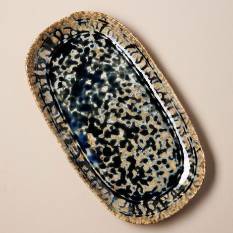 Plat Oval Bleu Intense en Céramique 37x3x21cm