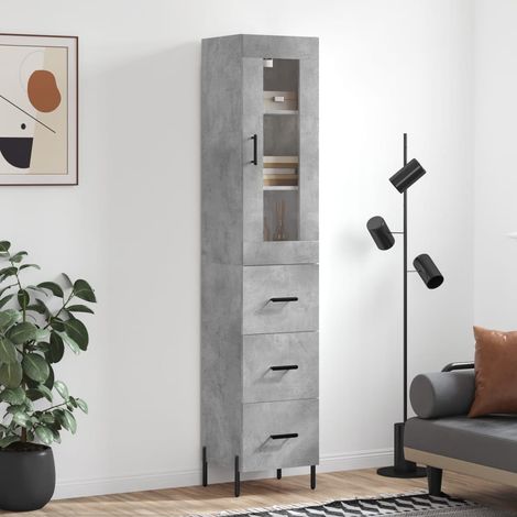 Buffet haut，Buffet de salon，Commode Meuble de rangement，Style Industriel Gris béton 34,5x34x180 cm Bois d'ingénierie VNWE235960 (1/4)