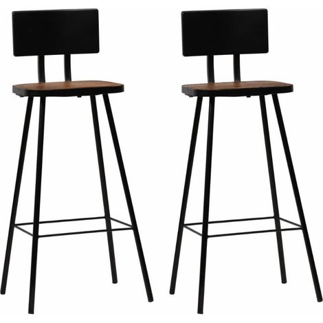 Chaise de bar bois massif foncé et métal noir Iar - Lot de 2 (1/5)