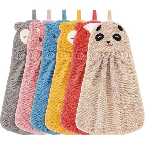 Serviette de Toilette Enfant Essuie-Mains Suspendu Débarbouillette Animaux Serviettes à Main Mignonnes Absorbantes en Microfibre Serviettes de Visage avec Boucle de Suspension 6 Pièces Lefou (1/5)
