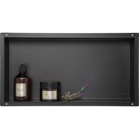 BALNEO - niche murale 60x30x7 cm noire en acier inoxydable WALL-BOX NO RIM - étagère murale encastrée sans cadre (1/4)