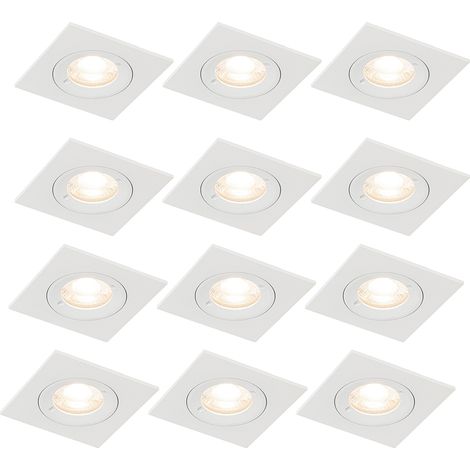 QAZQA Moderno Set de 12 focos empotrables cuadrados blancos GU10 50 mm IP44 - Xena Aluminio Cuadrada Adecuado para LED Max. 12 x 50 Watt
