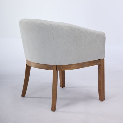 Fauteuil de Salle à Manger Baril Rembourré avec Accoudoirs, Chaise de Cuisine Style Fermhouse en Lin, Cadre en Bois Massif Naturel, 48 cm de Large, Fauteuil d'Appoint pour Salon, Lot de 1, Beige, DE18 (1/5)