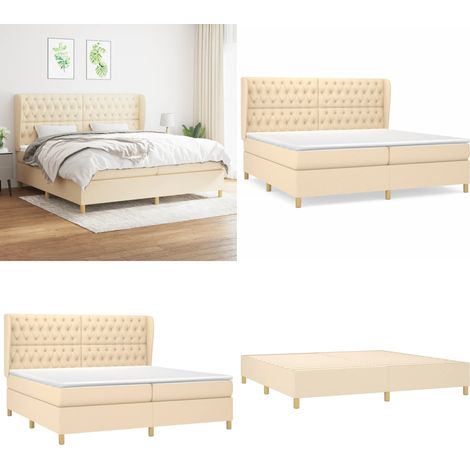 Giroletto a Molle con Materasso Crema 200x200 cm in Tessuto - Materasso a molle - Letto con testiera regolabile