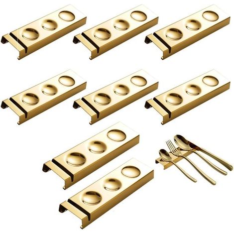 Portaposate in acciaio inox, 8 pezzi, 14,5 × 4,5 × 1,5 cm, piccolo vassoio portaposate, porta cucchiaio e forchetta in stile occidentale, per la decorazione della tavola in casa, oro (1/5)