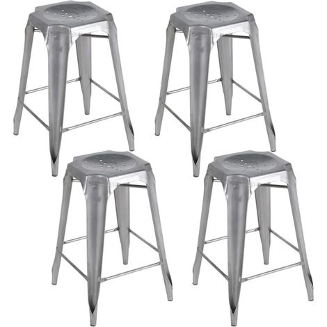 Lot 4 tabourets de bar vintage en métal gris argenté - METALICA (1/5)