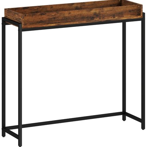 Console stretta per ingresso in metallo e piano melaminico marrone rustico 100 x 30 x 91 cm (1/5)