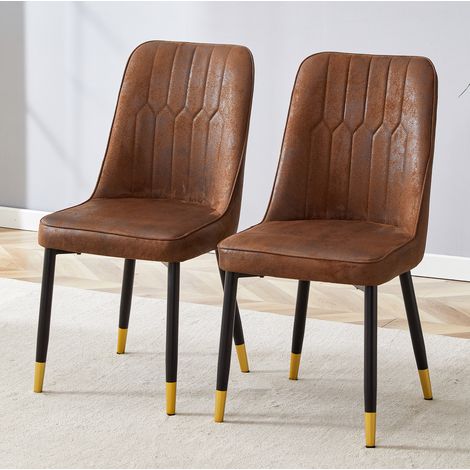 Set di 2 sedie da pranzo in tessuto e metallo con schienale, stile moderno, marrone e nero (1/5)