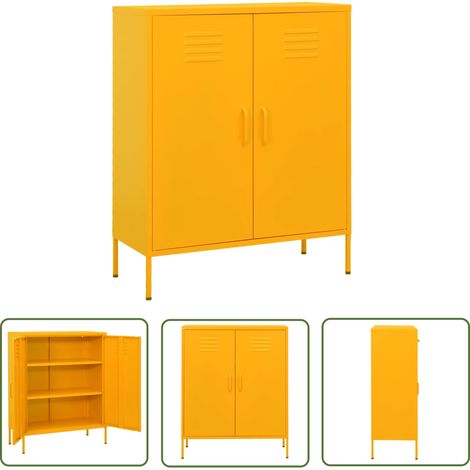 The Living Store Lagerschrank Senfgelb 80x35x101,5 cm Stahl - Lagerschrank - Stauraum - Regal - Metallregal - Wohnzimmermöbel (1/5)