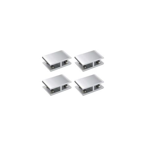 Set mit 4 verstellbaren, doppelseitigen Glasklemmen aus Aluminiumlegierung für Regalböden mit einer Dicke von 8 bis 12 mm.