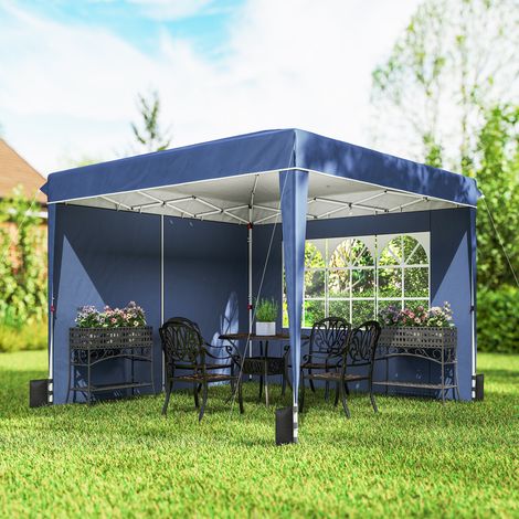Pavillon 3 x3 m Wasserdicht höhenverstellbar Pop-up Faltpavillon mit 2 Seitenteilen, UV 50+ Faltbar Dunkelblau