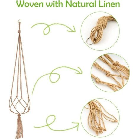2 Paquets Suspension Plante Macramé, Pot Suspendu Plante, pour Suspendre Pot de Fleur Suspension Suspendue Décoration Balcon Maison, 4 Jambes en Corde, 105 cm (1/5)