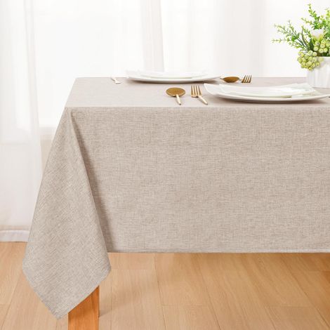 Abwaschbare Tischdecke Leinenoptik 150x300cm Sandfarbe, Wasserabweisend, Maschinenwaschbar