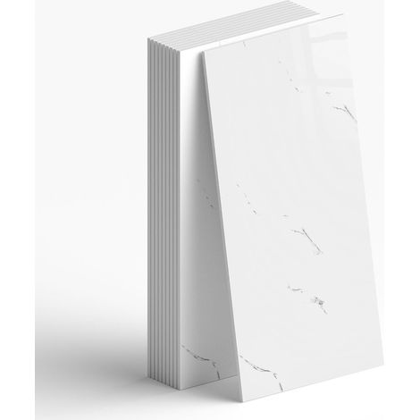 Lot de 10 Carrelage Adhésif 30x60cm, Crédence Cuisine Autocollante, Carrelage Mural Autocollant Étanche Effet Marbre pour Cuisine, Salle de Bain, Murs TV et Salon Blanc Pas de Vrais Carreaux (1/5)
