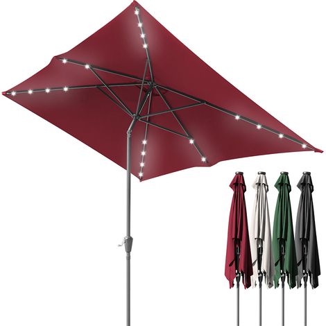 SWANEW Parasol rectangulaire UV jusqu'à UV30+, Inclinable 2.1x1.4m, avec support et LED, Rouge (1/5)