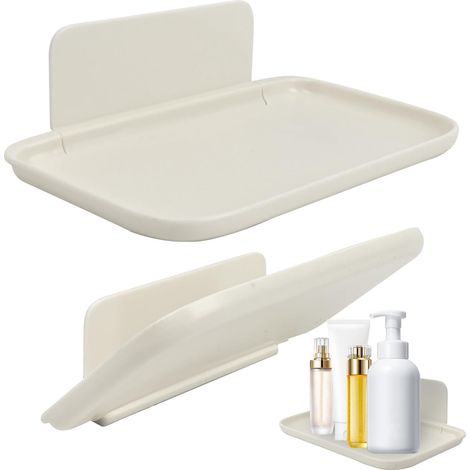 Ensemble de 2 étagères murales Pliables, Petites étagères adhésives sans perçage, étagères flottantes pour Chambre, Salle de Bain, Cuisine, Bureau, Blanc, Design Pliable Gain de Place
