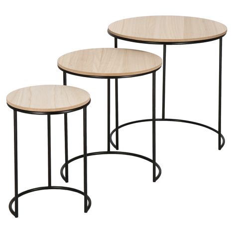 Tavolino da caffè loft, set industriale metallico di 3 pezzi in legno.