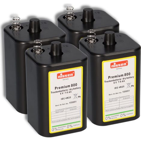4x Nissen 4R25 Premium 800 - 6V 7-9Ah 6 Volt Hochleistungs- Blockbatterie für z.B. Baustellenleuchte / Baustellenlampe / Blinklampe/ Handscheinwerfer (1/4)