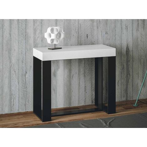 Console extensible frêne blanc et pieds métal anthracite 8 personnes 40 à 196 cm Fonja (1/5)