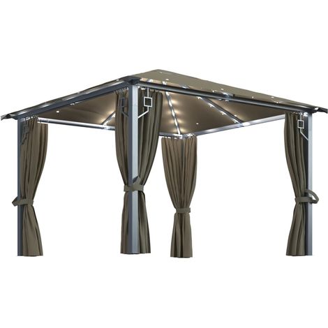 Tonnelle avec rideau et lumières LED 3x3 m Taupe Aluminium