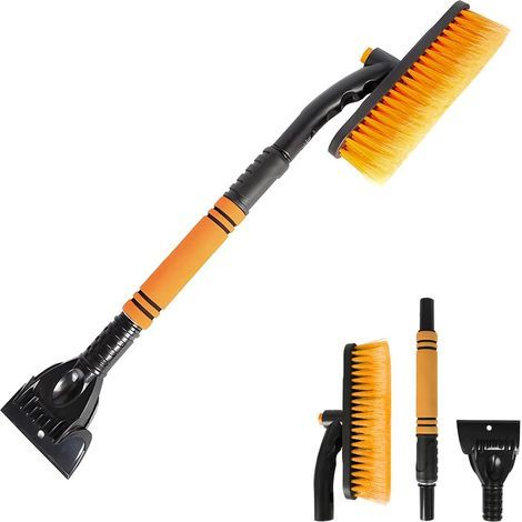 Brosse à neige et grattoir à glace détachable, extensible 66-81 cm, rotatif, manche aluminium, poignée mousse EVA, déneigement pare-brise voiture universel (1/5)