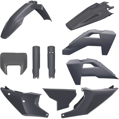 JUEGO DE PLÁSTICOS POLISPORT (KIT COMPLETO) HUSQVARNA TE/FE '26 INCLUYE PROTECTOR DE FARO (8681500002) Y PROTECTORES DE AMORTIGUADOR (8352500002) NEGRO