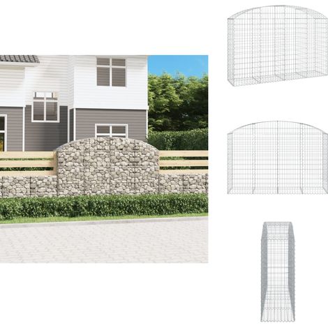 Gabione mit Hochbogen 200x50x120/140 cm Verzinktes Eisen - Gabionenkorb - Gabionenwand - Gartendekoration - Gartenzubehör - Zaun (1/5)