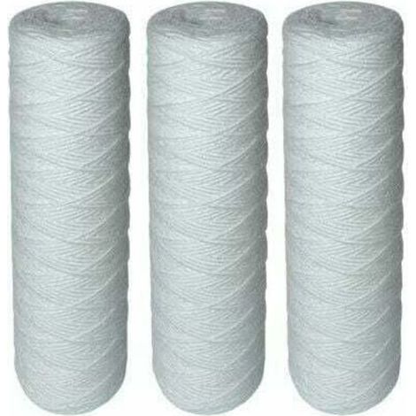 Lot de 3 cartouches de filtration à eau bobinées - Filtre les sédiments jusqu'à 5 microns - Taille standard universelle 10" - Résistant aux hautes températures - Cartouches bobinées