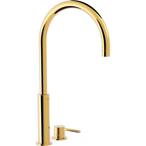 TRES 26110502OR STUDY Grifo Monomando Caño Alto De Repisa para Lavabo Color Oro 24K - ref: 26110502OR