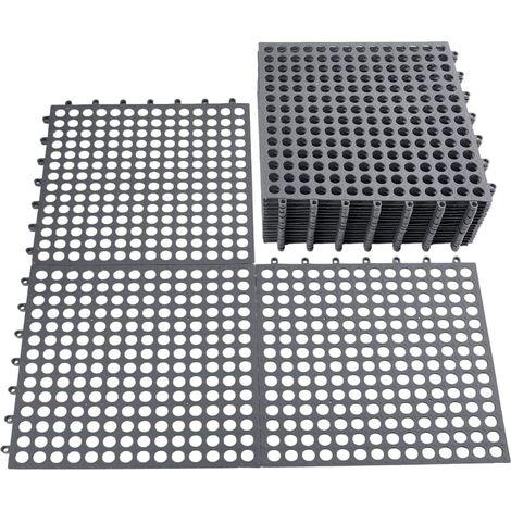 24 Tapis de Douche Antidérapant en PVC Souple de 31x31cm D'Épaisseur Dalles de Sol Emboîtables avec Système D'Évacuation pour Piscine Terrasse Balcon Chenil (1/5)