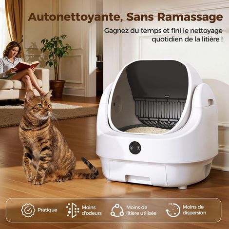 Bac à litière automatique pour chat Maison de toilette autonettoyante avec contrôle par application intelligente et système anti-odeur