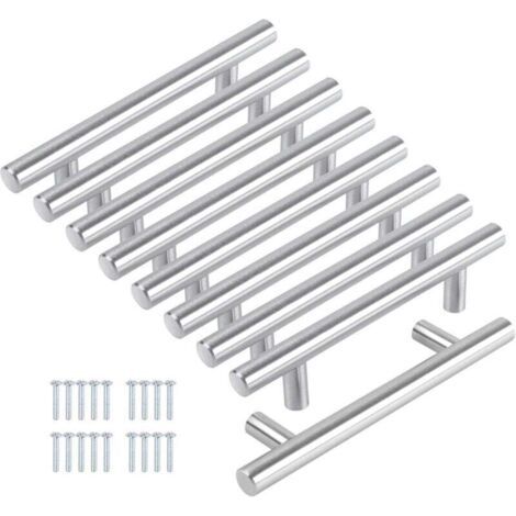 Set mit 8 Küchenschrankgriffen, 128 mm Küchentürgriffe, Küchenschrankgriffe aus Edelstahl und gebürstetem Nickel, 128 mm Lochabstand
