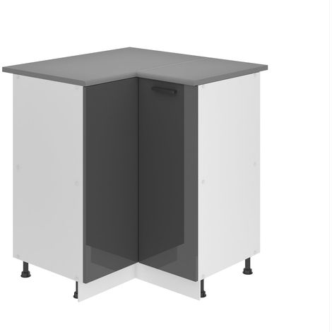Belini Unterschrank Küche, Küchenunterschrank 90 cm Breite. SNP Küchenunterschrank mit Arbeitsplatte. Eckschrank Küche mit 1 Tür, Silber Hochglanz