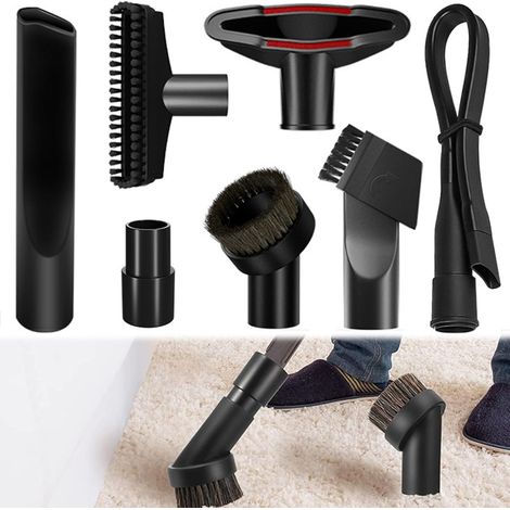 7-Piece Set Vacuum Cleaner Nozzle Attachments, 32 mm Vacuum Attachments, Cleaning Set, Floor Nozzles, Brushes, Black Vacuum Cleaner Nozzle, Universal Vacuum Cleaner Attachment for Kärcher, Miele, Siem (1/5)
