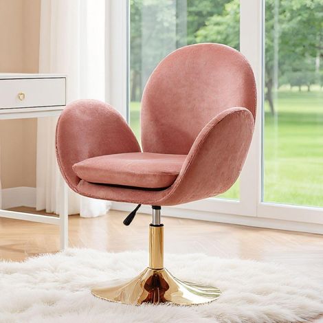 Samt Polsterstuhl höhenverstellbar, drehbar, ohne Rollen, Rosa (1/5)