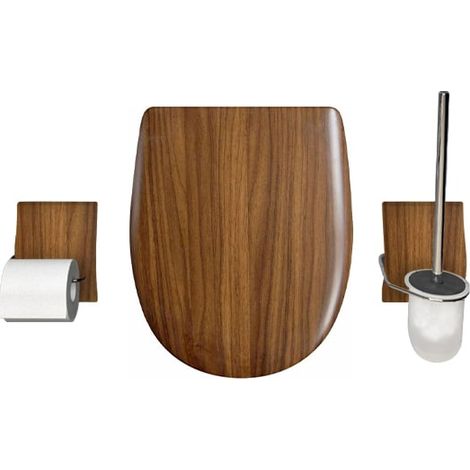 Set OLFA accessoires WC Noyer mat déclipsable à descente assistée (1/3)