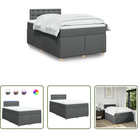 vidaXL Surmatelas - Sommier à lattes de lit avec matelas gris foncé 120x190cm tissu (1/5)