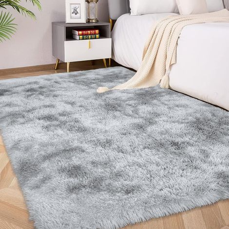 Tapis à Poils Longs 120x180cm Gris, Tapis Doux antidérapant Moelleux Grand tapis Tie-dye pour salon chambre et espace jeu, confortable pour famille et animaux domestiques avec base antidérapante (1/5)