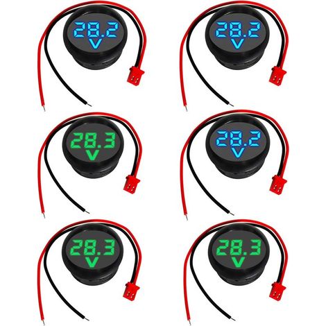 6 Pièces DC 4-100V Voltmètre Numérique, 2 Fils Testeur de Tension à 3 Chiffres Mettage d'affichage LED avec Protection Anti-connexion pour Voiture/Marin/Bateau, Bleu & Vert (1/5)