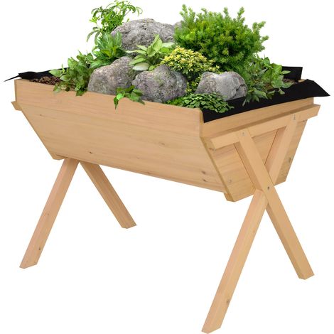 Wooden Raised Garden Bed  Bed Liner, Elevated Planter Box  Legs, Natural (1/5)