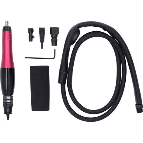 Kit de meulage pneumatique rouge pour crayons avec housse en mousse, clé hexagonale et pince de serrage. (1/5)
