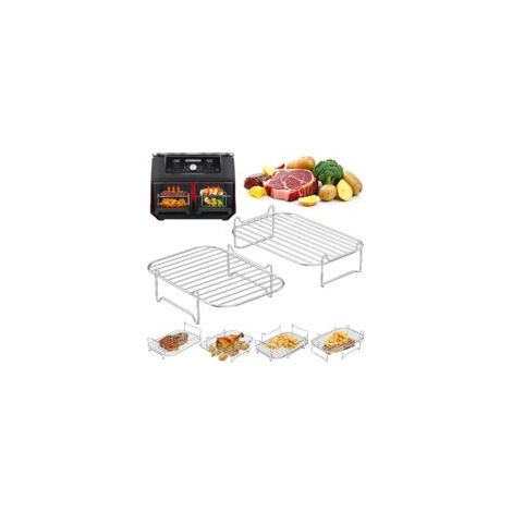 Grille Air Fryer Stackable, 2 Pcs Accessoires Air Fryer Chaud Dual Zone, Accessoires pour Friteuse à air En Acier Inoxydable 304 Compatible avec Ninja Foodi Dual, Cosori Twinfry et Autres